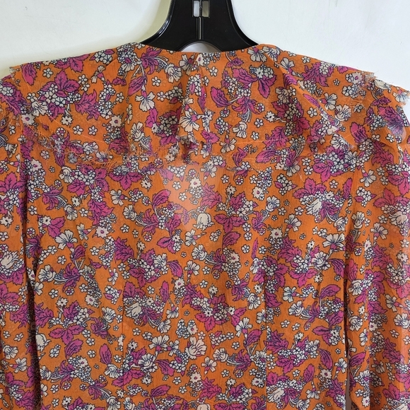 Free people Boho Floral Ruffle long slleves flowy Blouse in Orange and Pink - Picture 7 of 10
